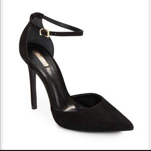 Schutz "Irma" black suede ankle strap heel